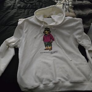 Ralph Lauren White Hoodie with Bear Design